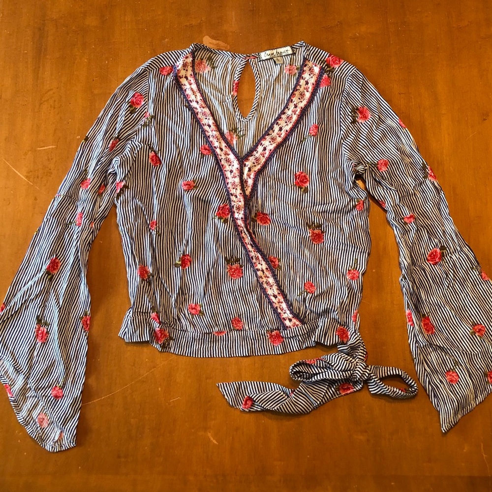 Cravefame Striped Blouse with Flowers